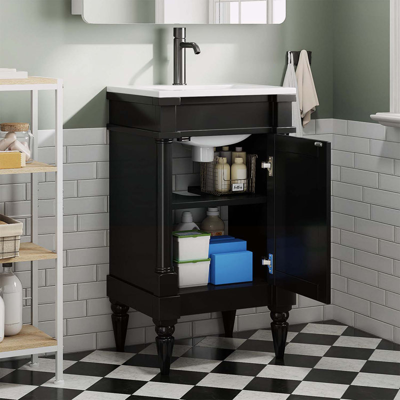 Meuble-lavabo compact et élégant avec rangement pratique et fabrication durable, Noir
