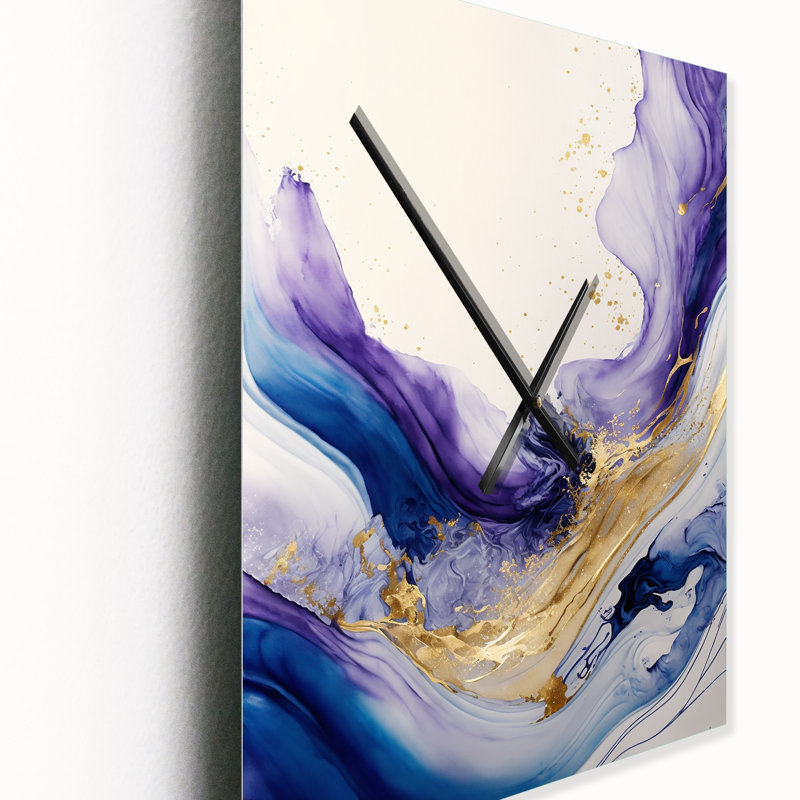 Horloge murale moderne bleue et dorée I, H 32 po x l 16 po x P 1 po