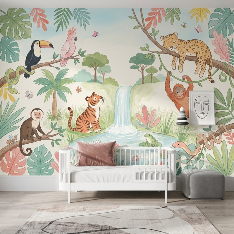 Papier peint jungle tropicale, 140 po x 108 po, Peler et coller