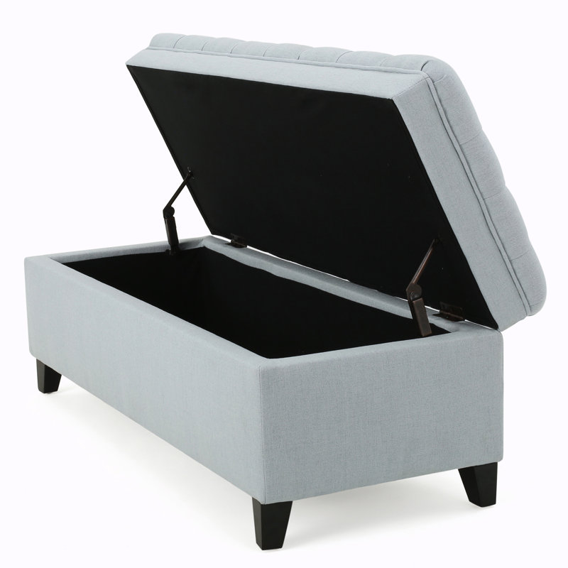 Banc de rangement rembourré en polyester Twania, Bleu clair