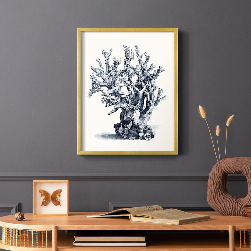 Bleu antique Coral II, reproduction encadrée - bois massif, H 10 po x l 8 po