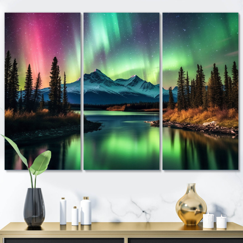 Yukon Dream Aurora III sur toile, reproduction de 3 pièces, H 40 po x l 60 po x P 1 po