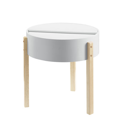 White & Natural Round End Table