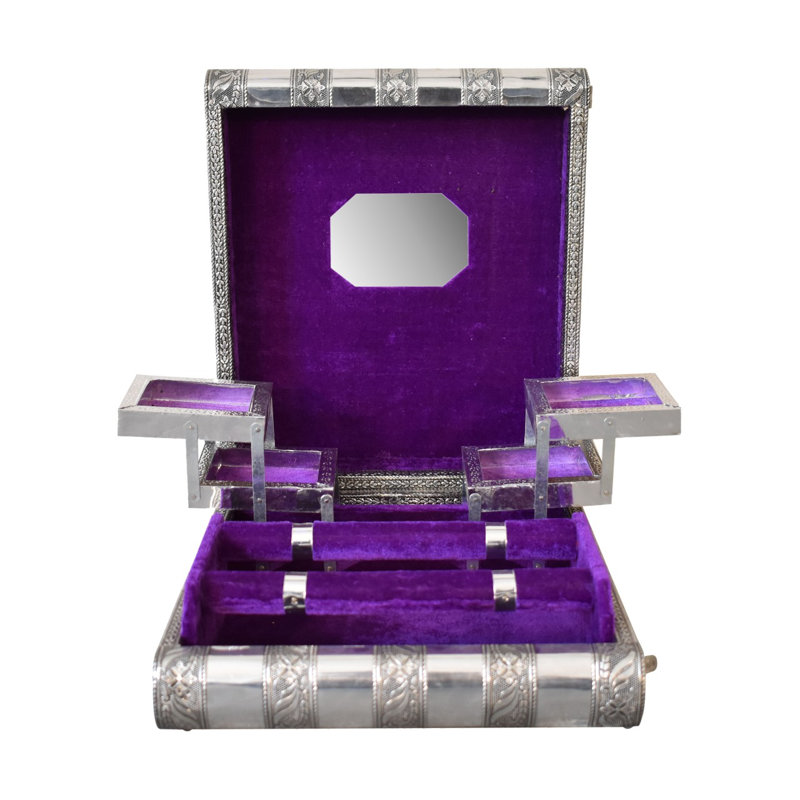 Wood Jewellery Box + Mirror, Purple