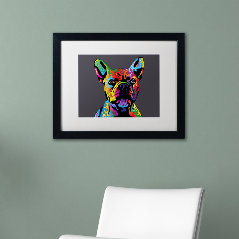 Bouledogue français gris, impression encadrée, H 16 po x l 20 po x P 0,5 po, Cadre noir, Blanc