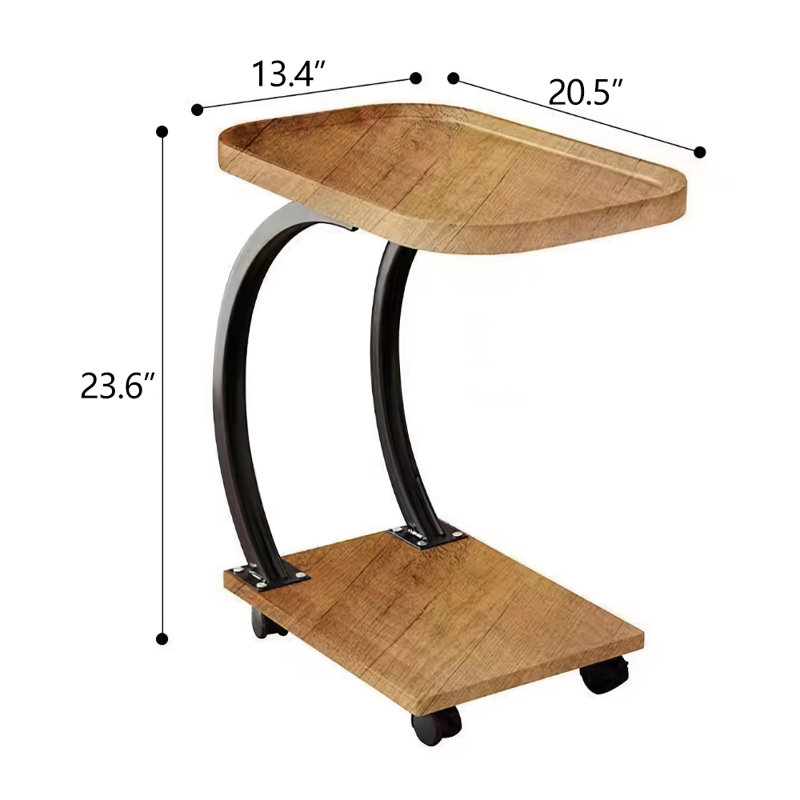 Table basse moderne en forme de C avec table d'appoint et table basse avec roulettes, Bois naturel