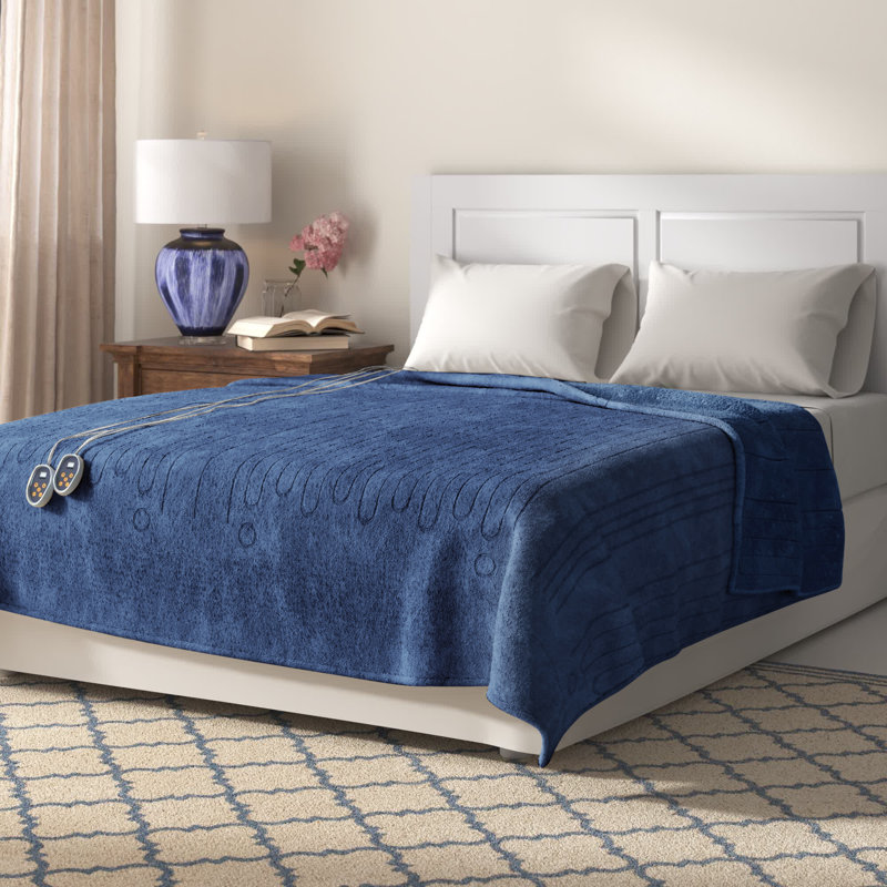 Twin Blue Reversible Plush Heated Blanket