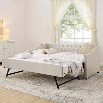 Multifunctional Upholstery Daybed with USB Charging and Pull-Out Extension