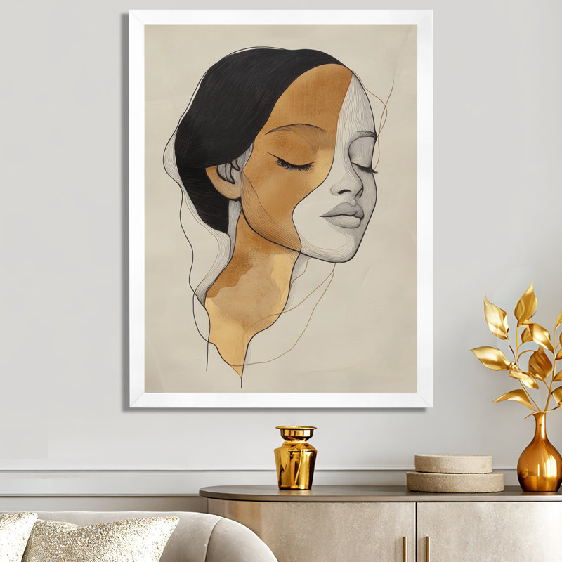 Burson II - Beige, portrait moderne, art mural, H 44 po x l 34 po, Cadre photo blanc