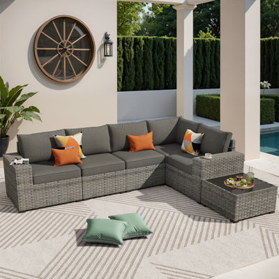 6 Pieces Outdoor Sectional Patio Furniture Set, Wicker Conversation Sets L Shaped Couch,outdoor Sofa Outside Furniture With Coffee Table