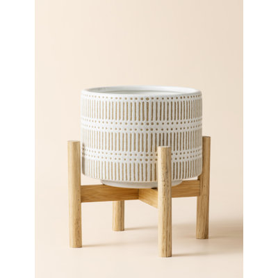 Elayna Ceramic Planter with Wood Stand