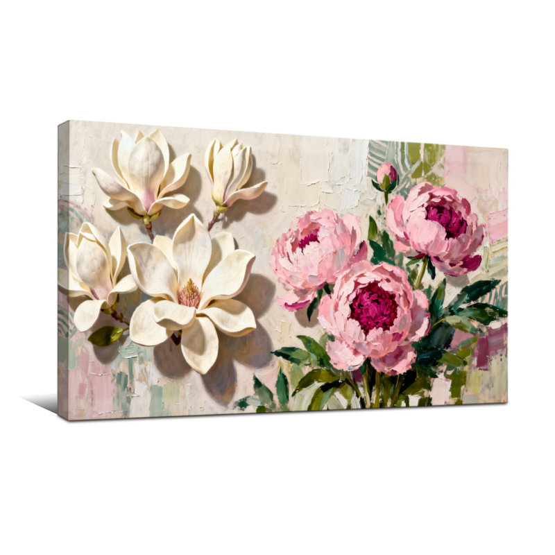 Plantes et fleurs, magnolia et pivoine, H 16 po x l 32 po