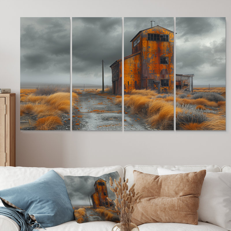"Brown" Autumn Golden Grain Mill Photo I - Mills, ensemble d'art sur toile, H 32 po x l 64 po