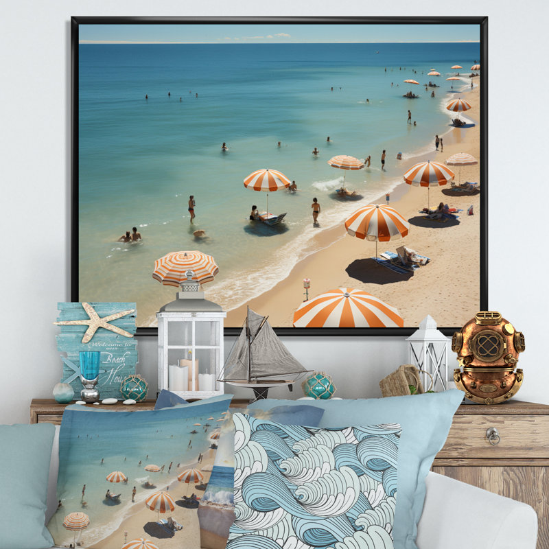 Parasol de plage vue aérienne VII - impression, H 30 po x l 40 po x P 1,5 po, Cadre flottant noir