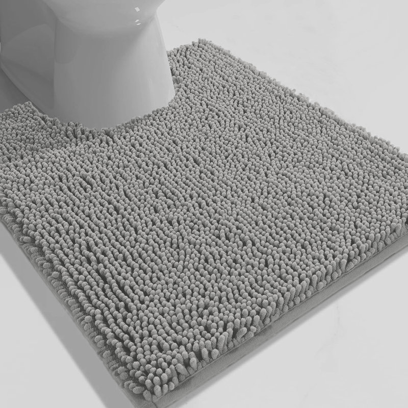 Light Grey Soft Cozy Plush Chenille Contour Bath Mat Bathroom Rug, Light Gray