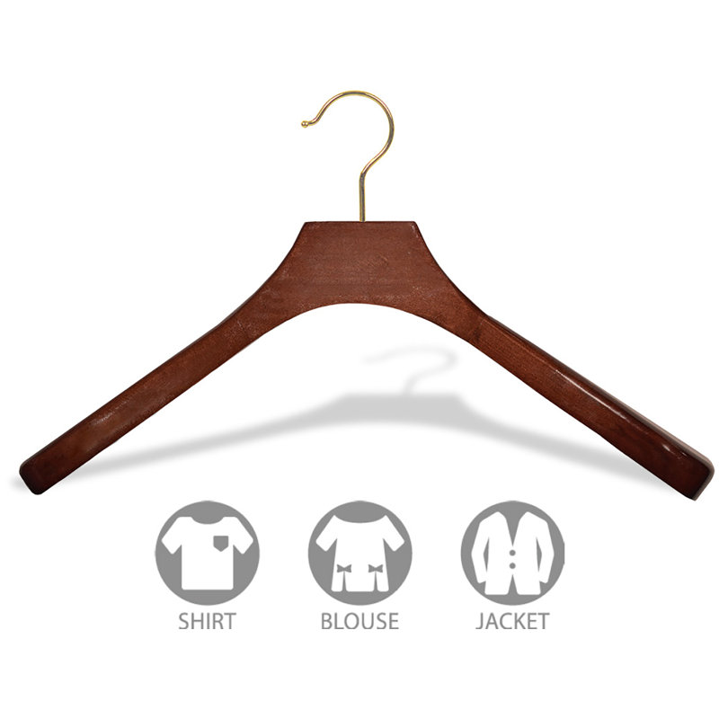 Cintre en bois avec crochet pivotant pour robe / chandail / chandail, Noyer / Laiton