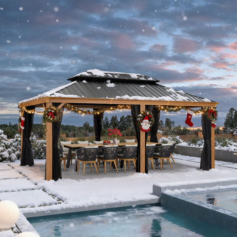Metal Roof with Light 18 Ft. W x 12 Ft. D Aluminum Patio Gazebo