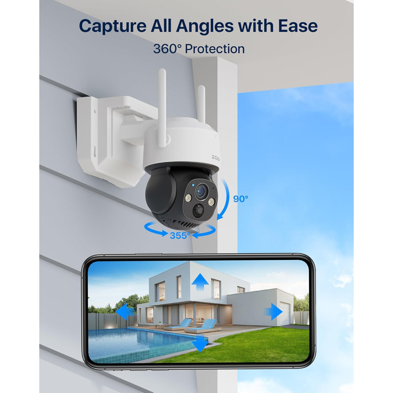 C291 Caméra de sécurité d'extérieur sans fil à piles 360 ° avec panneau solaire, projecteur, carte SD 32 Go