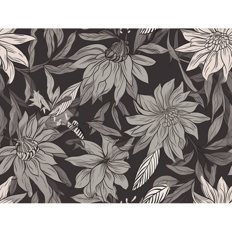 Motif floral de rideaux de fenêtre noirs - 5996, L 40 po x L 82 po