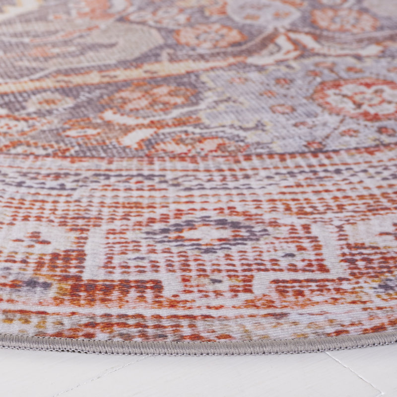 Abdussamad Oriental Gray/Rust Area Rug, Round 6'