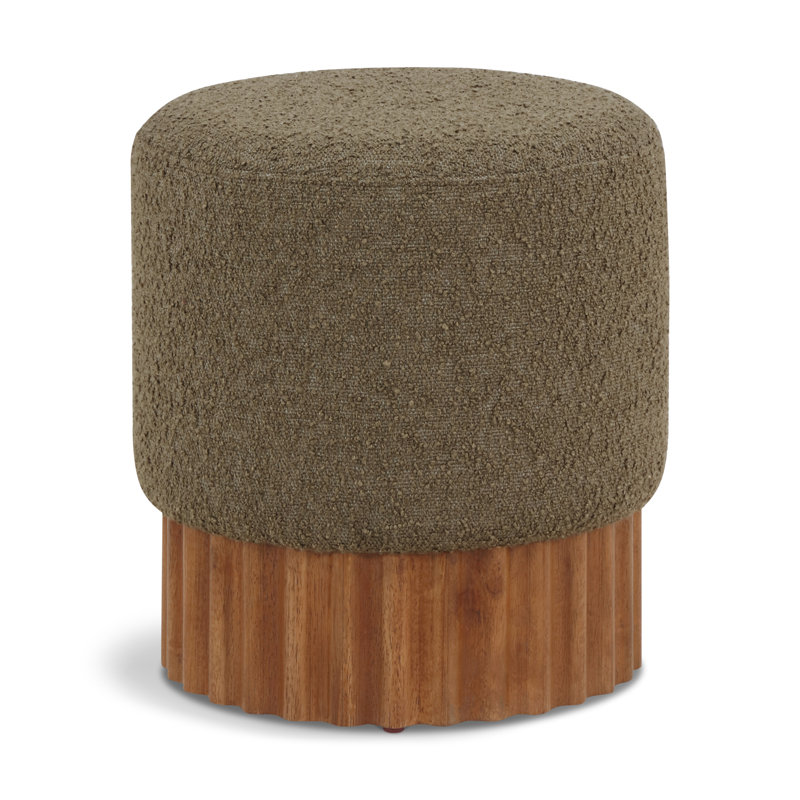 Veranda Upholstered Ottoman, Olive Boucle Fabric, Walnut