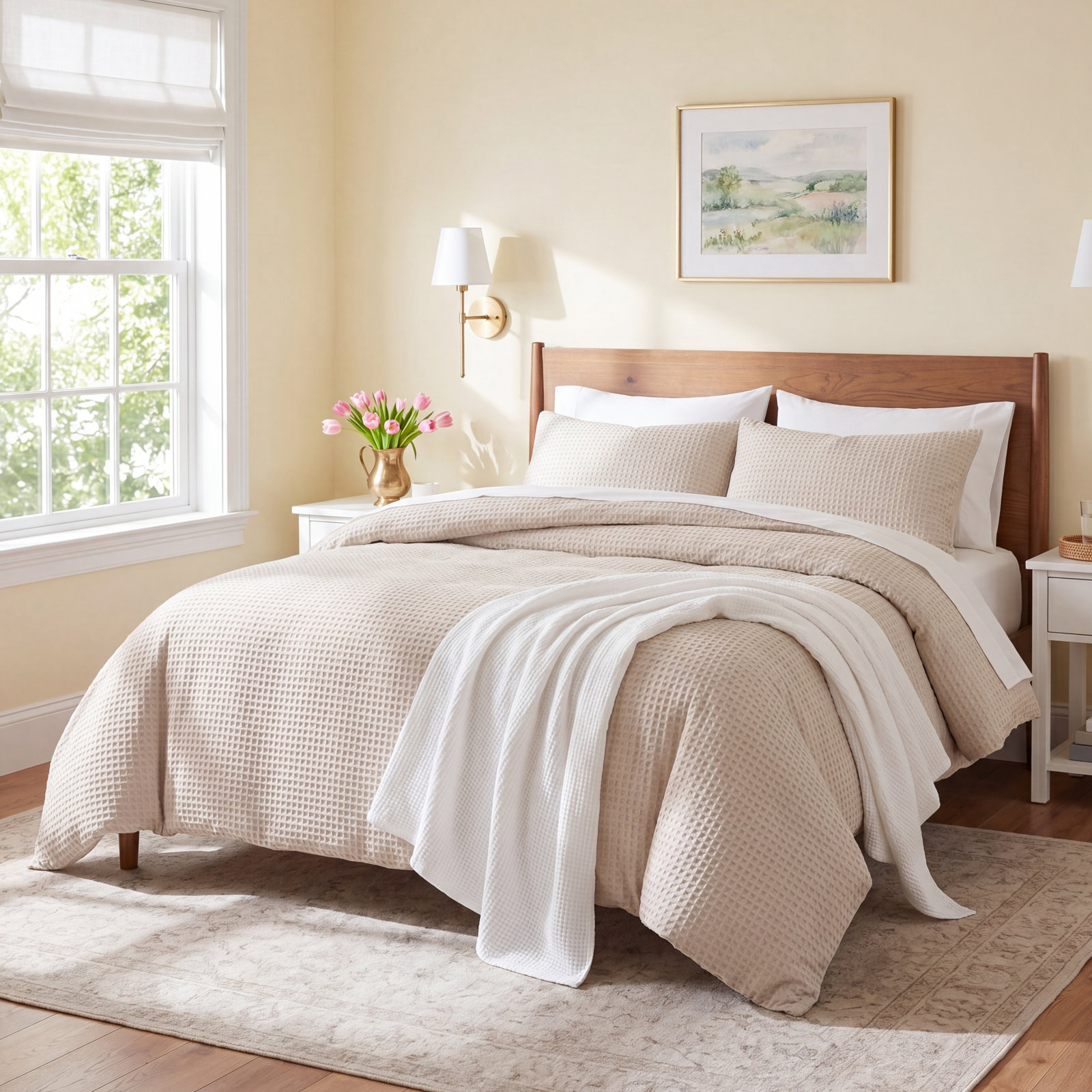 Essential Collection Cotton Duvet Cover Set, Queen Duvet Cover + 2 Standard Shams, Beige