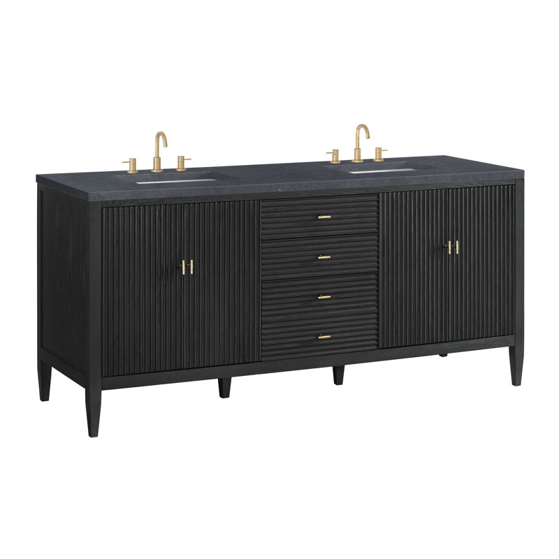Myrrin 72 in. Handmade Double Vanity, Carbon Oak, Charcoal Soapstone, 8" Widespread