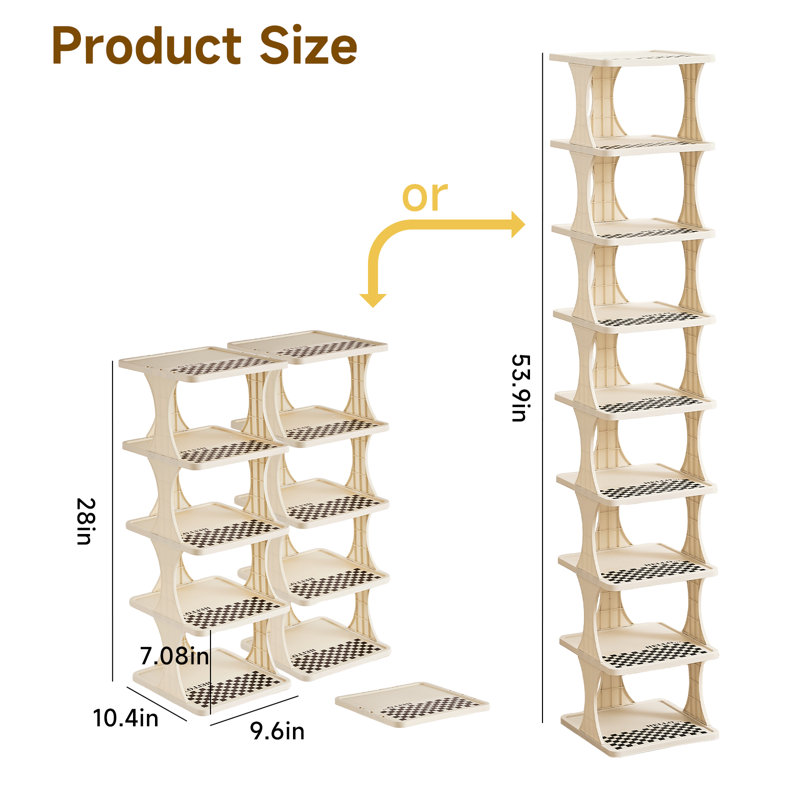 Vertical Shoe Rack: 9 Tier Adjustable Shoe Organizer for Closet, Narrow Entryway, or Bedroom Easy to Assemble and Disassemble