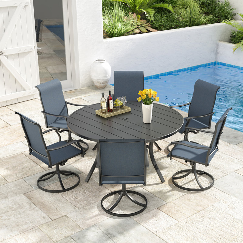 6 - Person 54" Round Patio Dining Sets With Swivel Chairs, Navy