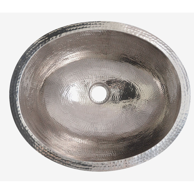 Classic 19" L x 16" W Hand-Hammered Oval Undermount Bathroom Sink, Polished Nickel