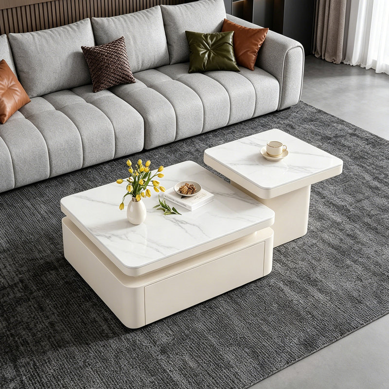 Ensemble de tables basses Square Creative, H 14,17 po x l 27,55 po x P 27,55 po, Gris clair / Blanc