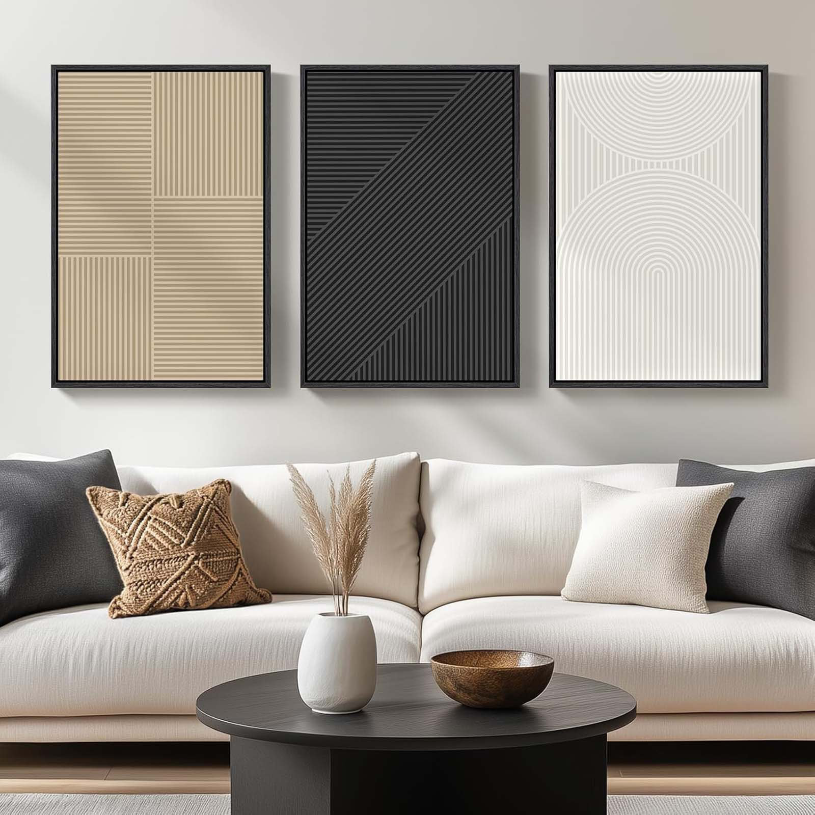 George Oliver Framed Boho Black And White Abstract Wall Art, Set Of 3 ...