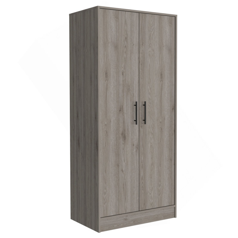 Armoire Ambery 180, deux tablettes, double porte, tringle en métal, un tiroir - gris clair
