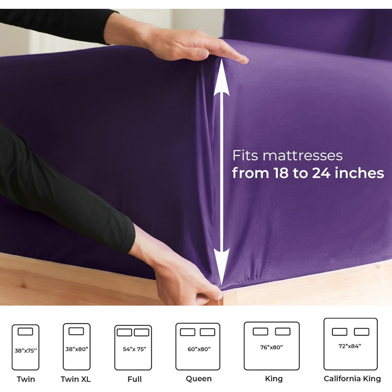 Extra Deep Pocket Fitted Sheet Only, Cooling & Breathable Bed Sheet, Soft, Fits 18–24 Inch Mattress, California King, Purple