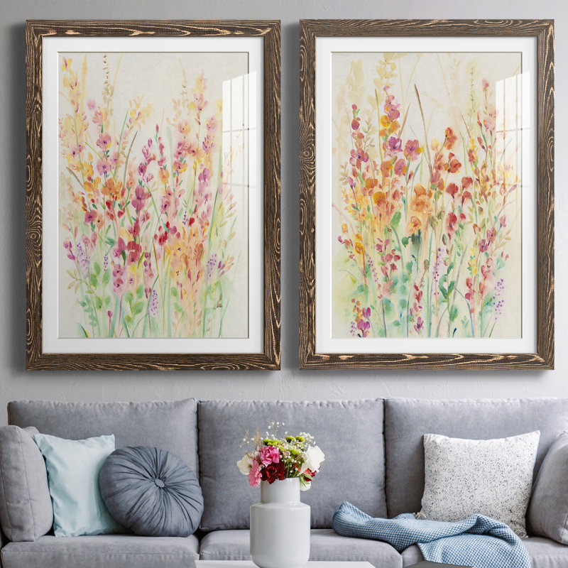 Brilliant Floral I encadré mat - prêt à accrocher, H 31,5 po x l 47 po x P 1,5 po, Encadré de bois de noyer