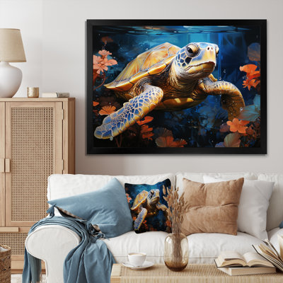 Tortue sereine avec corail dans l'océan II - reproduction sur toile