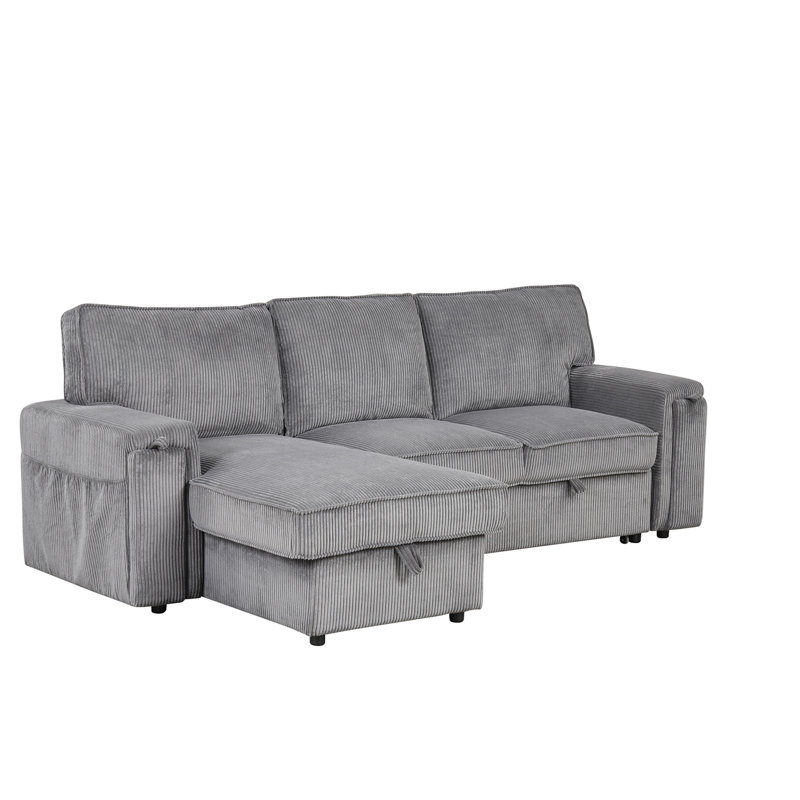 Kat 96.1'' Square Arms Sofa, Gray Polyester Blend