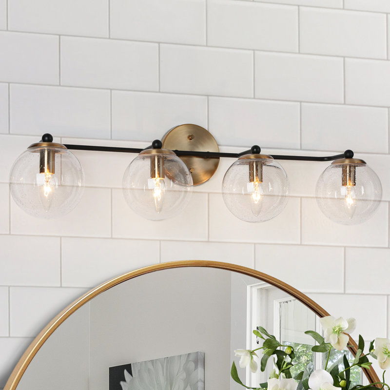 Éclairage pour salle de bain sphérique à intensité variable 3 lumières Mansurah, 4, Laiton / Noir