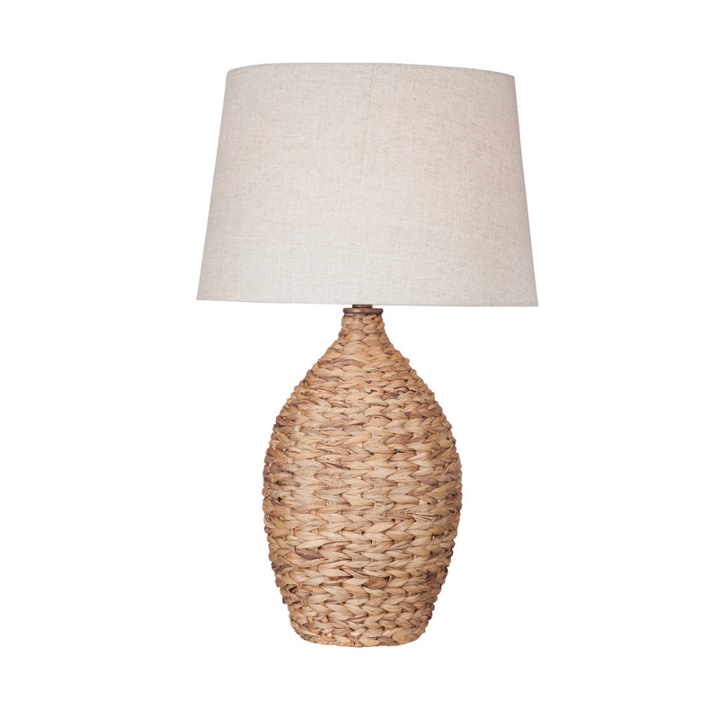 Lampe de table Kingston Coastal Boho avec base naturelle et abat-jour tambour en lin