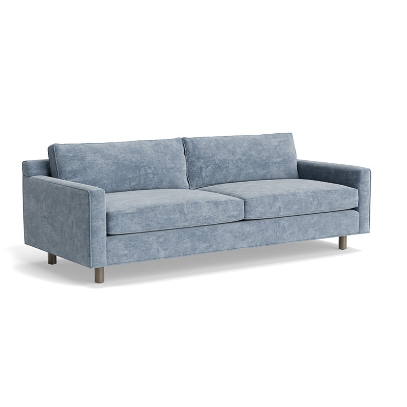 Canapé Hunter 100 avec fini en bois, H 32 po x l 100 po x P 39 po, Chenille rétro - bleu fumé, Bois flotté