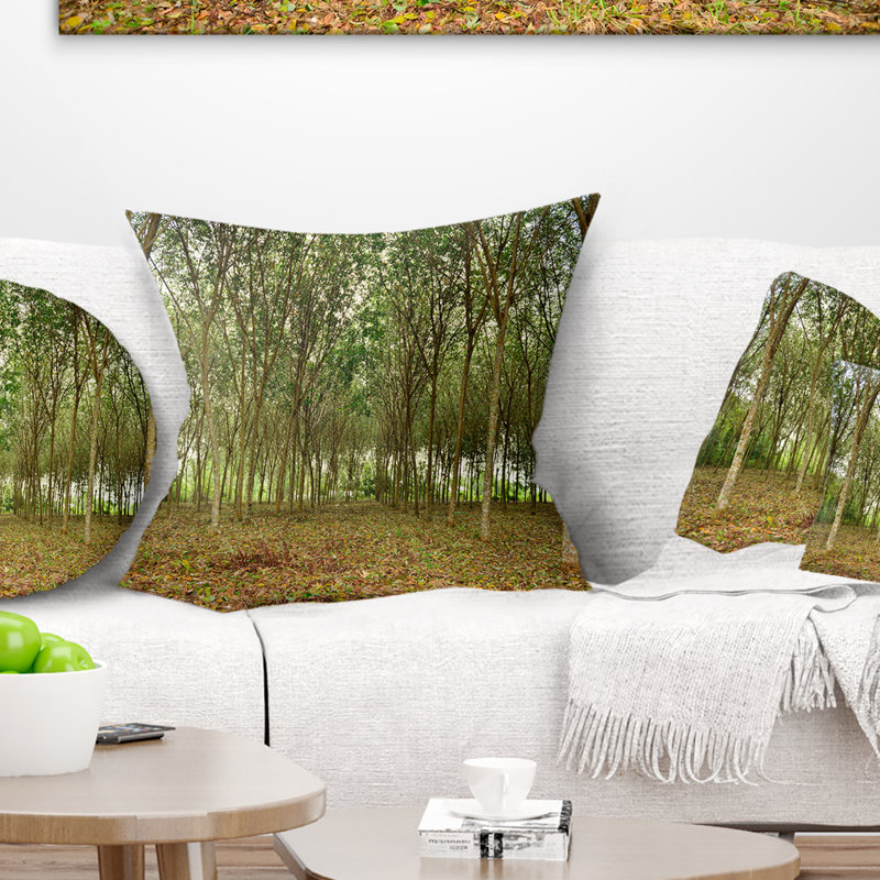 Coussin décoratif arbre en caoutchouc au cours de midi landscape, Carrée 18 po x 18 po