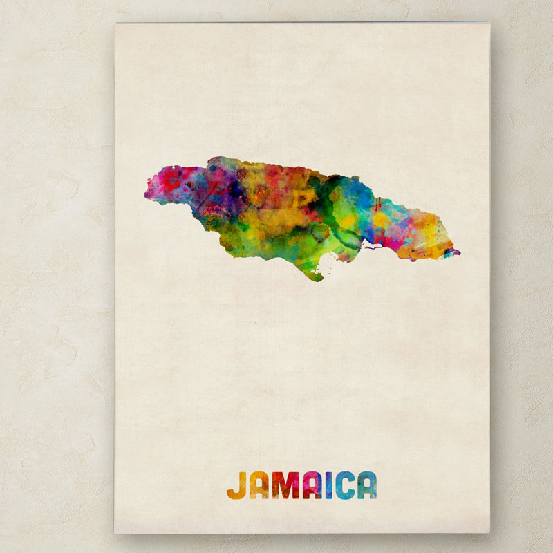 « jamaïque aquarelle map », impression sur toile tendue, H 19 po x l 14 po x P 2 po