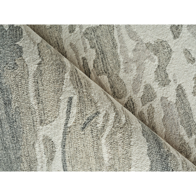 Cortero Hand Tufted Wool Abstract Area Rug, Rectangle 10' x 14', Gray/Ivory