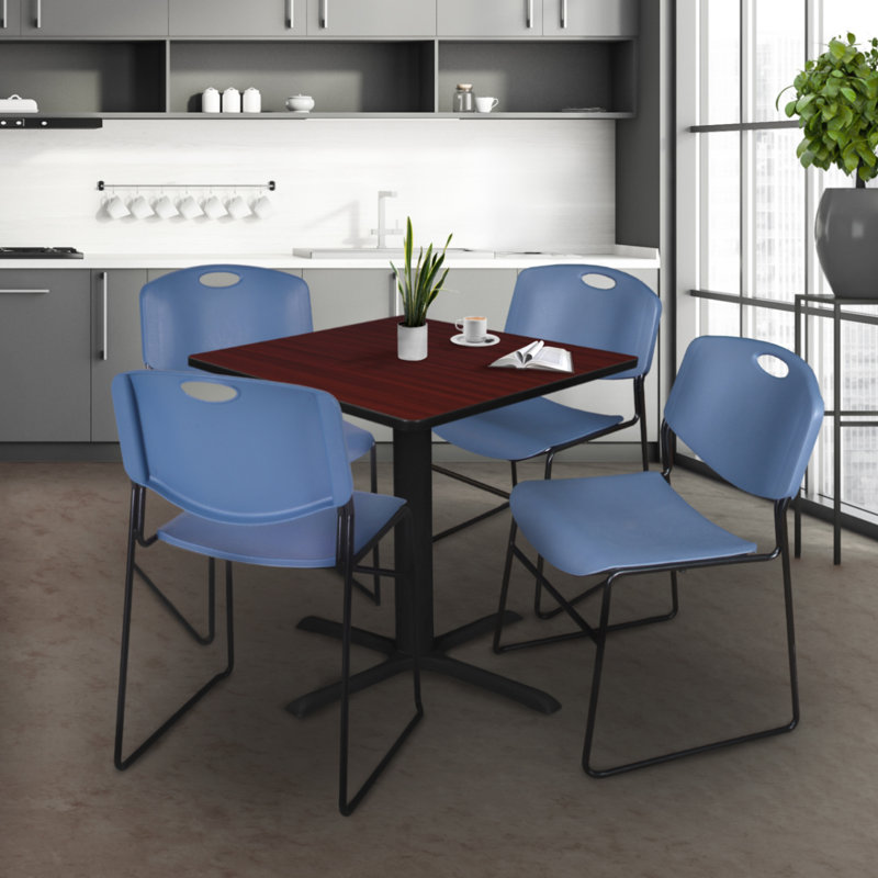 Table de salle à manger Neyland Cain, Bleu, H 29 po x l 36 po x P 36 po, Acajou