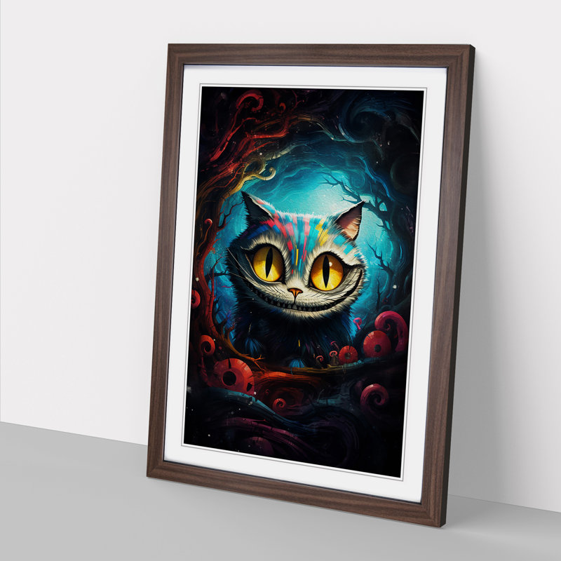 Cheshire Cat Abstract 1 Piece Single Picture Frame Wall Art, 46cm H x 34cm W x 2cm D, Walnut Framed