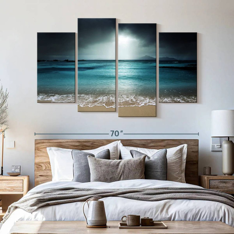 Ensemble de 4 pièces La Digue, ciel du soir sur toile, H 68 po x l 42 po x P 1,25 po
