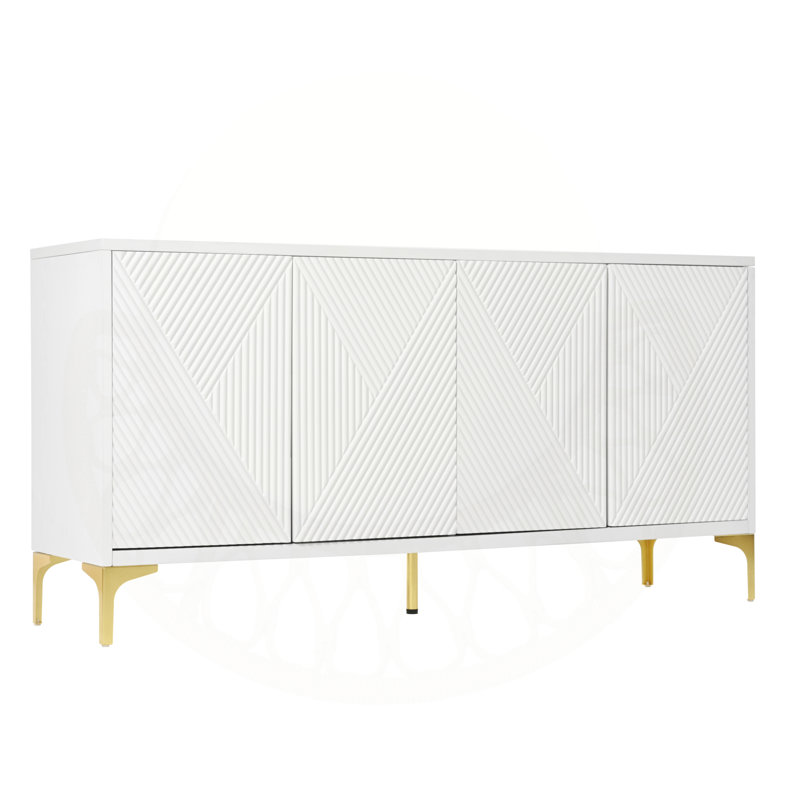 Buffet de rangement moderne et luxueux de 60 po avec 4 portes et dispositif de rebond pour le salon et le vestibule, Blanc