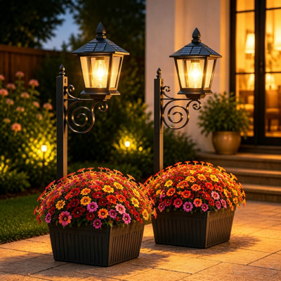 Solar Lamp Post with Planter 35.4" Warm White LED Light, Auto On/Off No Wiring, Weatherproof PP+ABS | Fill With Your Favorite Flowers & Greenery (Plants Not Included)