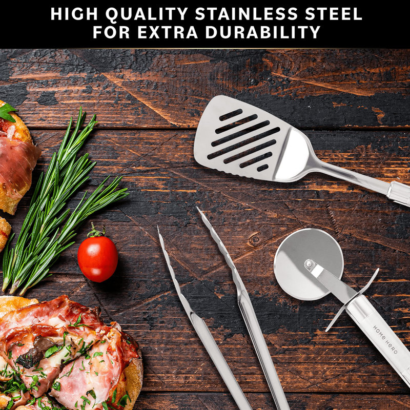 54 Pcs Stainless Steel Kitchen Utensils Set - Nonstick Stainless Steel Cooking Utensils Set - Heat Resistant Kitchen Essentials & Metal Kitchen Gadgets (54 Pcs)