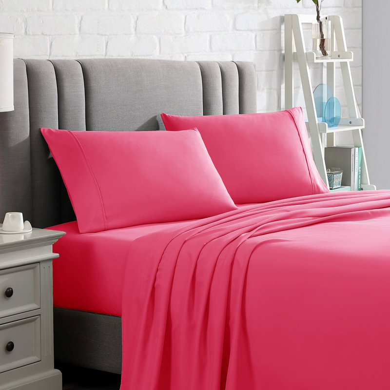 Microfiber Sheet Set, Full Sheet Set + Fitted Sheet + 2 Pillowcases, Pink